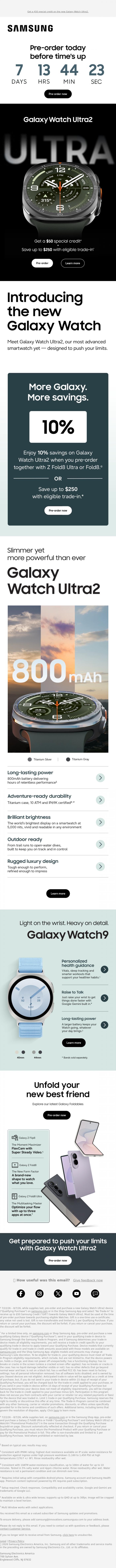 Email Design Inspiration from Samsung, Sleek. Strong. Stylish. Pre-order the new Galaxy Watch Ultra2 and Watch9.