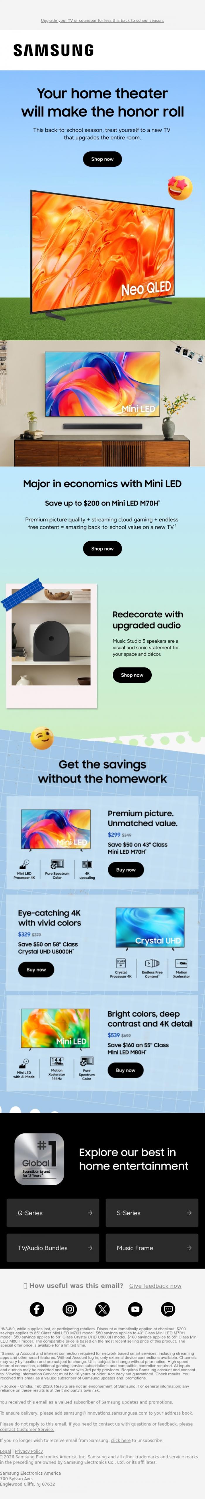Email Design Inspiration from Samsung,     John, back to school means back to savings 🎒    