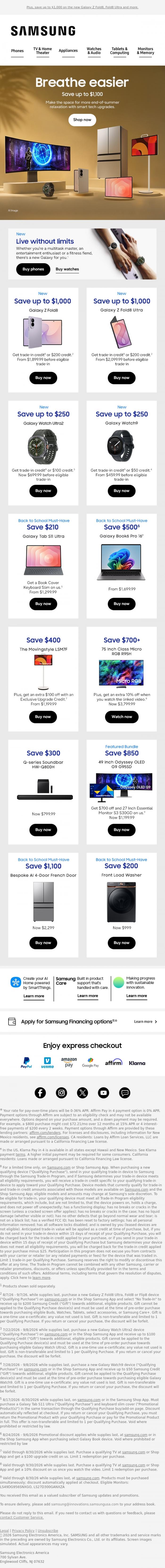 Email Design Inspiration from Samsung, John, forget something? Save up to $1,100 on Galaxy devices, TVs, appliances and more.