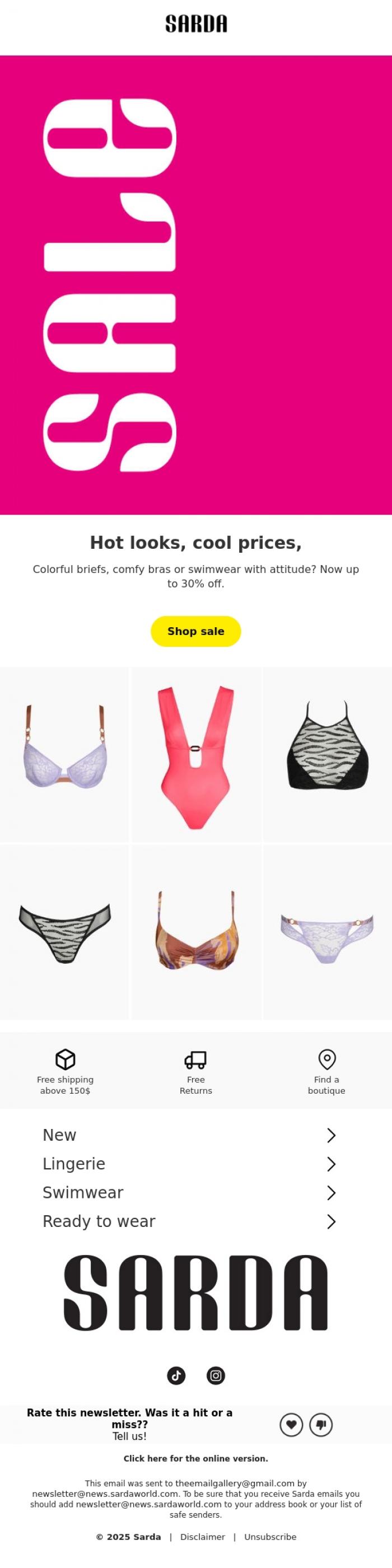 Email Design Inspiration from Sarda, Up to 30% off your favorites