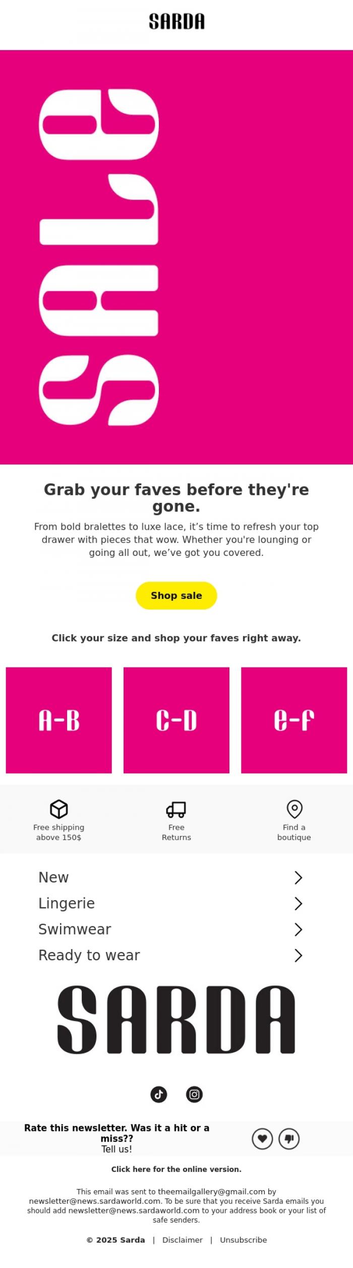 Email Design Inspiration from Sarda, Why wait? The sale won't last forever