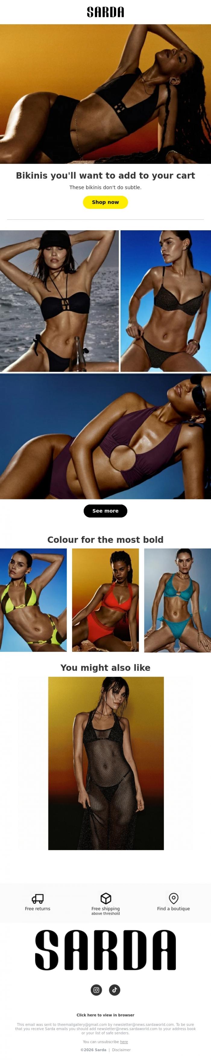 Email Design Inspiration from Sarda, Bikinis you'll actually want this summer
