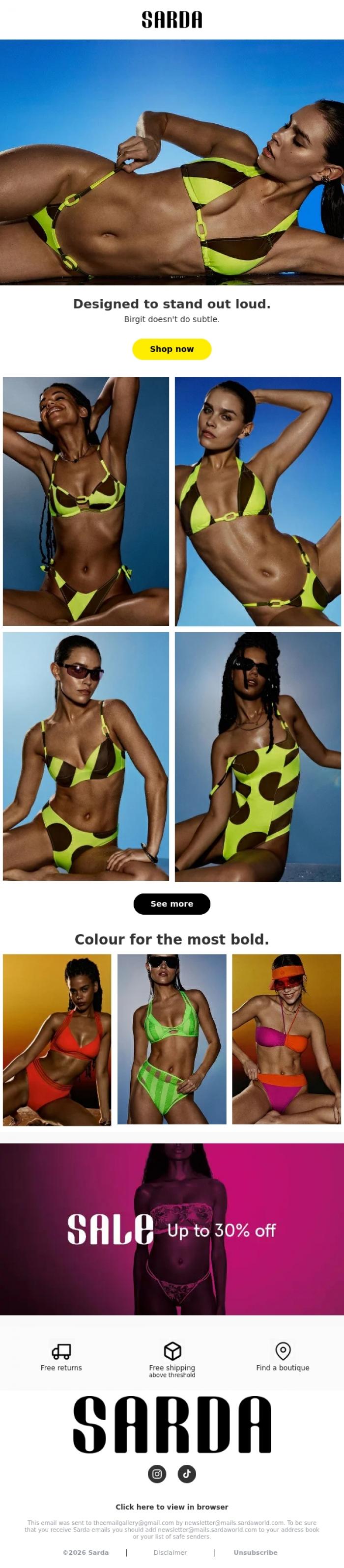 Email Design Inspiration from Sarda, Looking for a bold bikini?