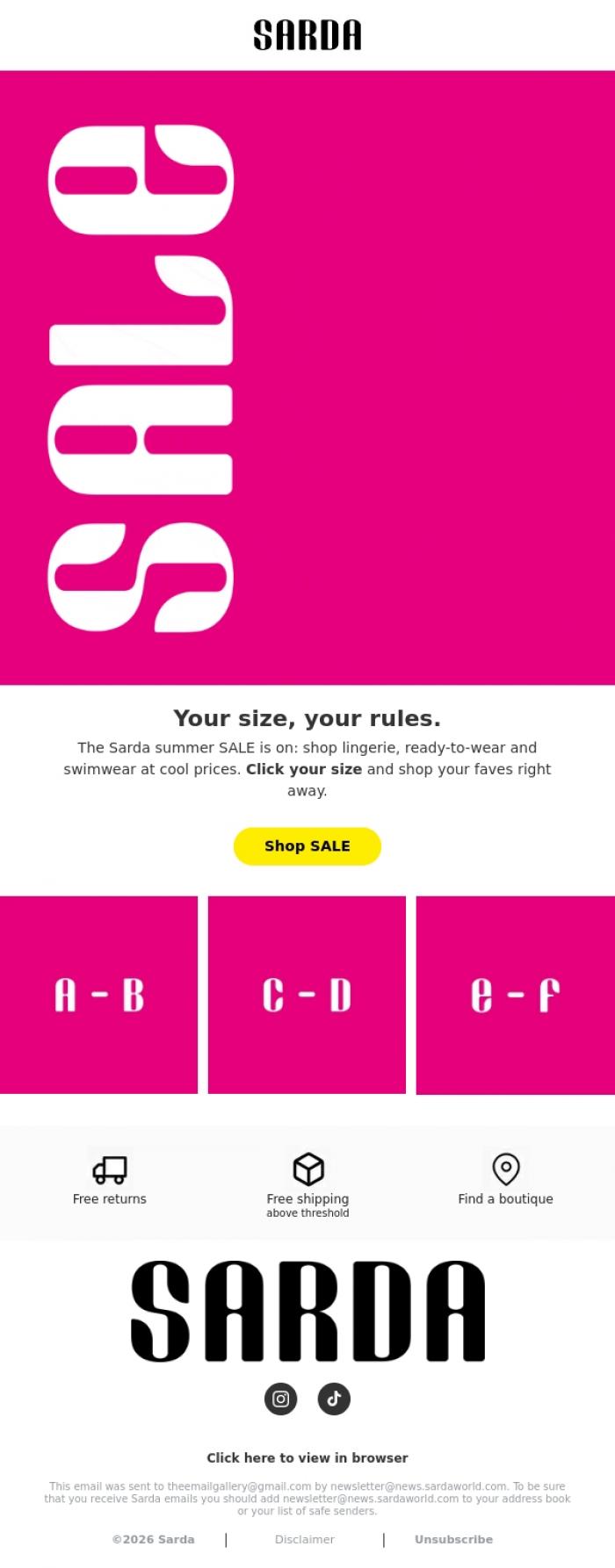 Email Design Inspiration from Sarda, Ready, set... SALE!