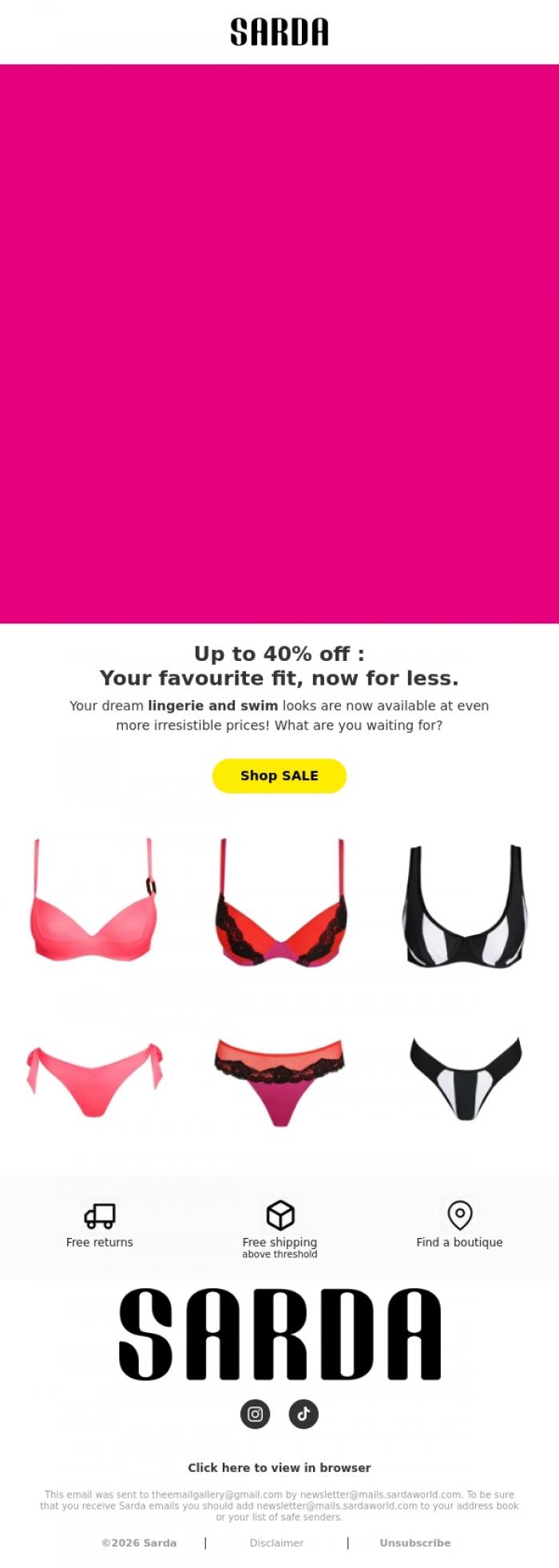 Email Design Inspiration from Sarda, Summer SALE: up to 40% off