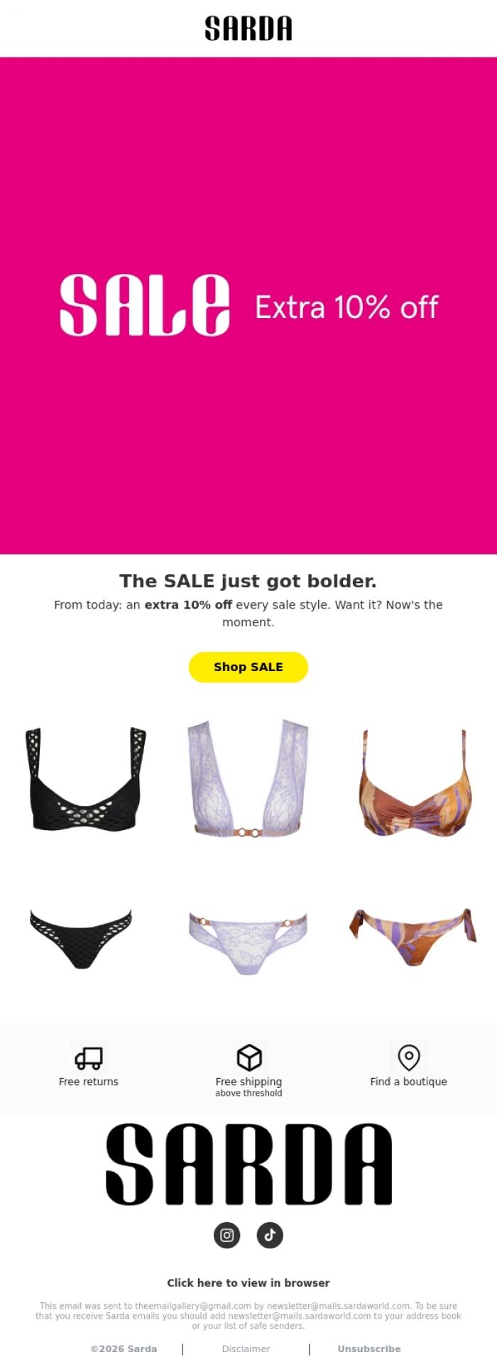 Email Design Inspiration from Sarda, SALE: Extra 10% off 🔥