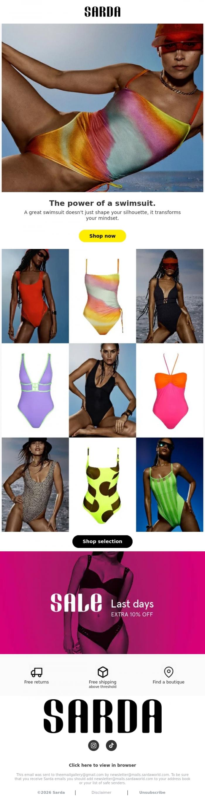 Email Design Inspiration from Sarda, The power of a swimsuit