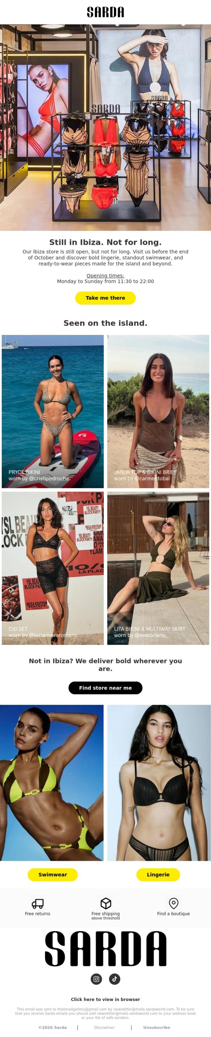 Email Design Inspiration from Sarda, Last call, Ibiza