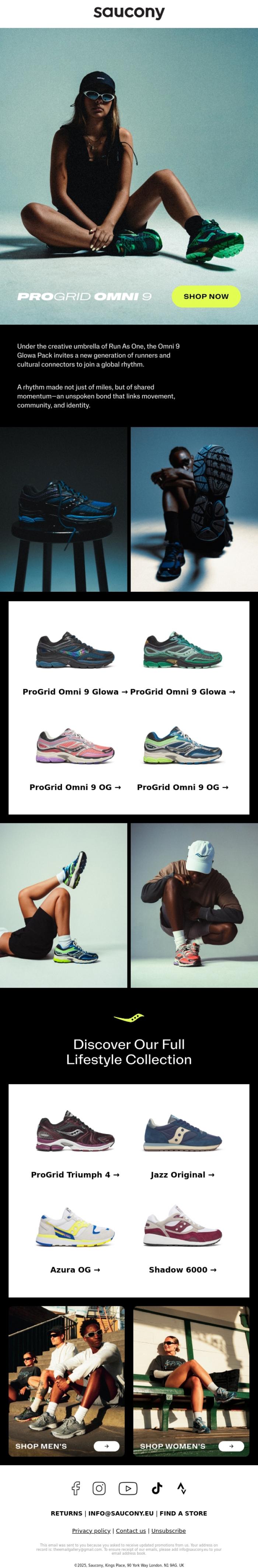 Email Design Inspiration from Saucony, Just Dropped - ProGrid Omni 9