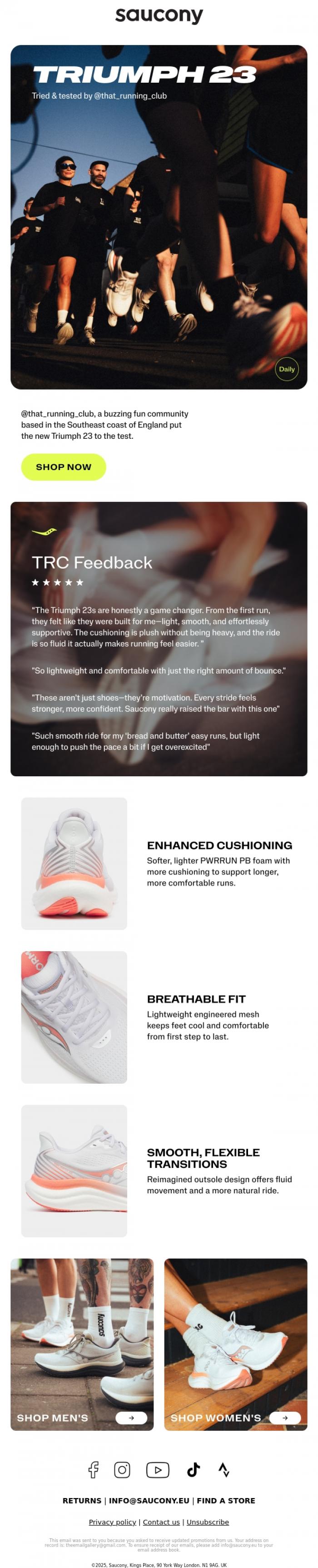 Email Design Inspiration from Saucony, That Running Club X Triumph 23