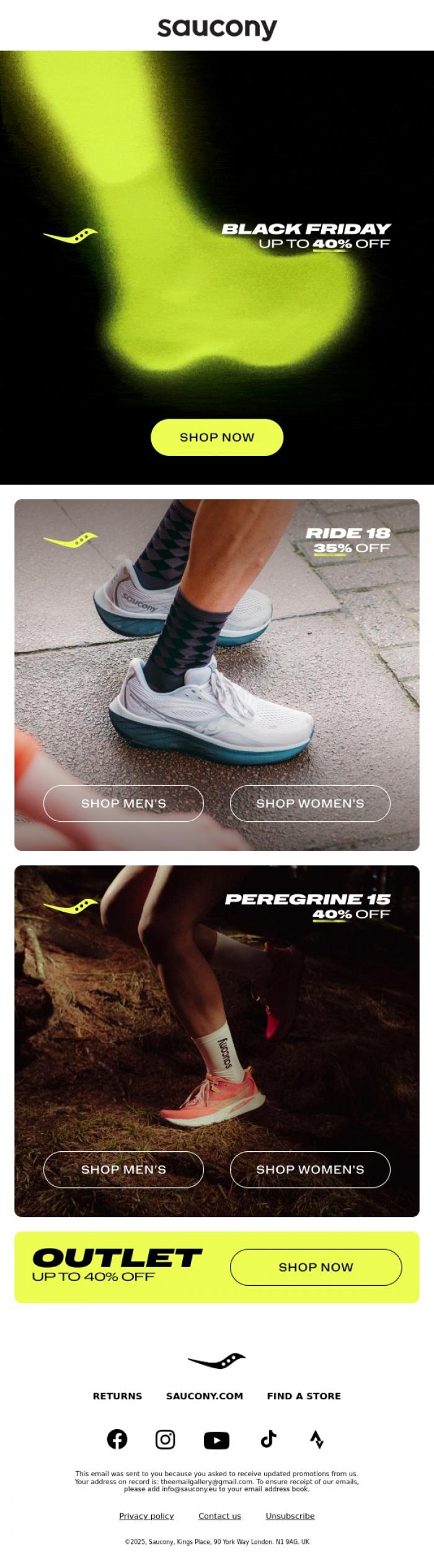 Email Design Inspiration from Saucony, BLACK FRIDAY is here!