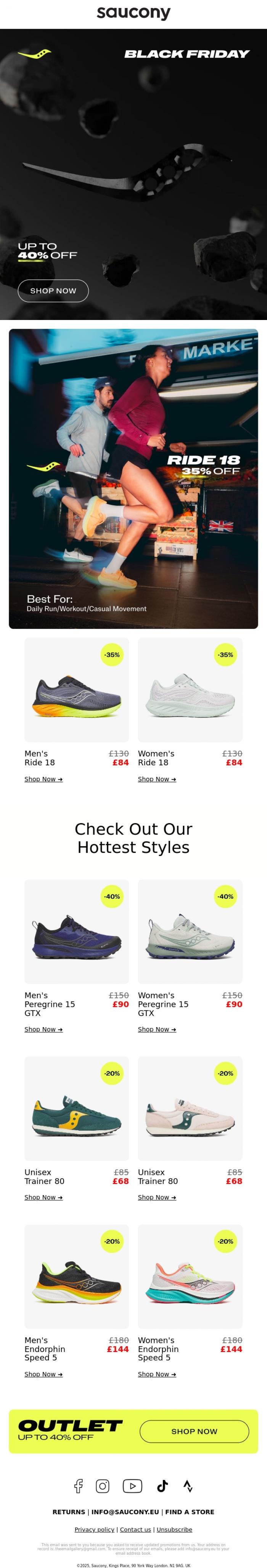 Email Design Inspiration from Saucony, Black Friday is here!