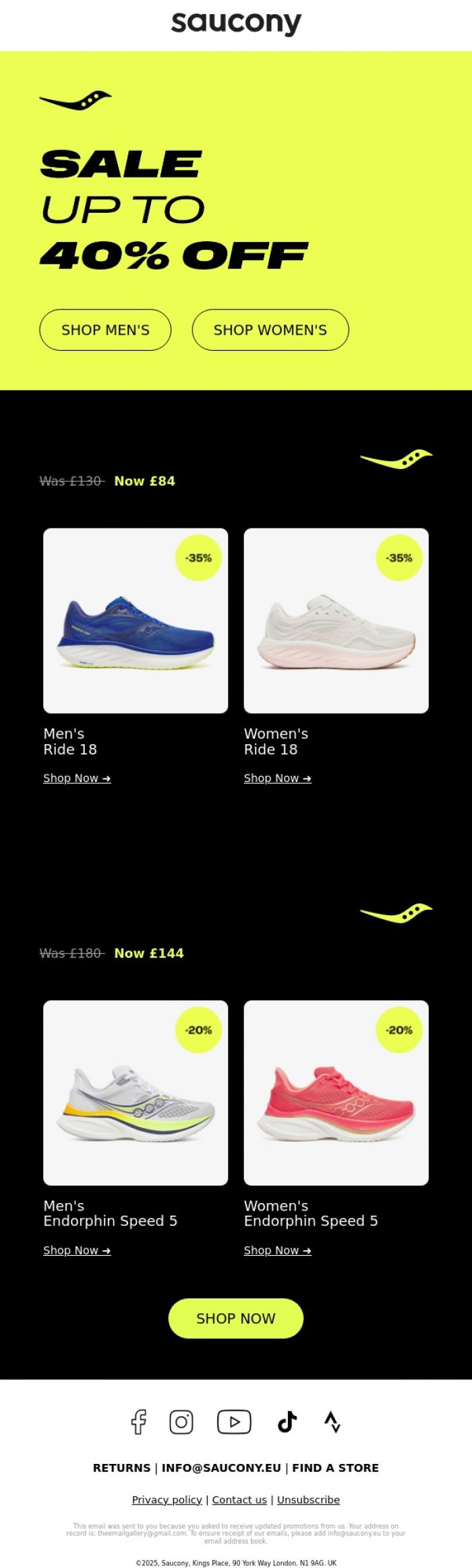Email Design Inspiration from Saucony, Don't miss out! Sale is here...