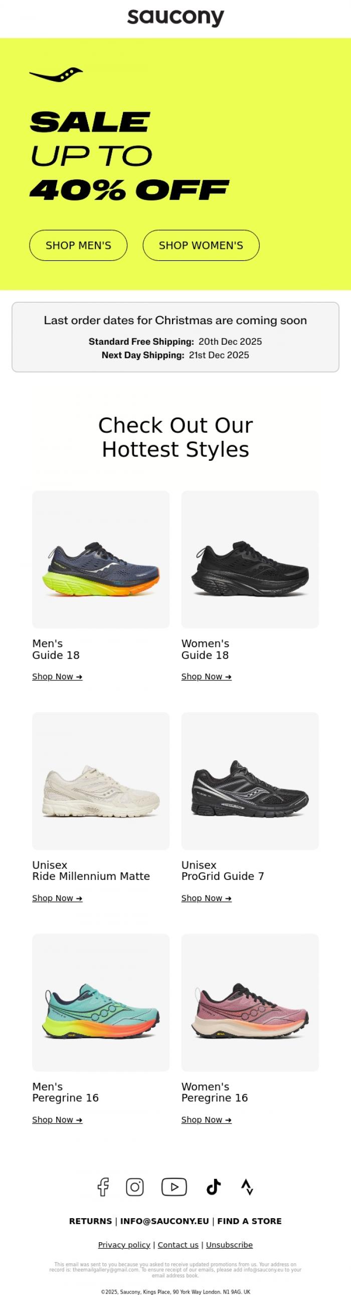 Email Design Inspiration from Saucony, Good news! Sale is here...