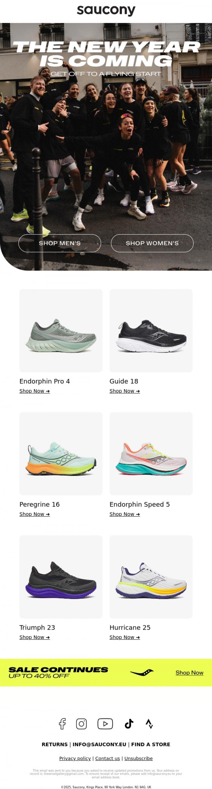 Email Design Inspiration from Saucony, Get a head start on new year