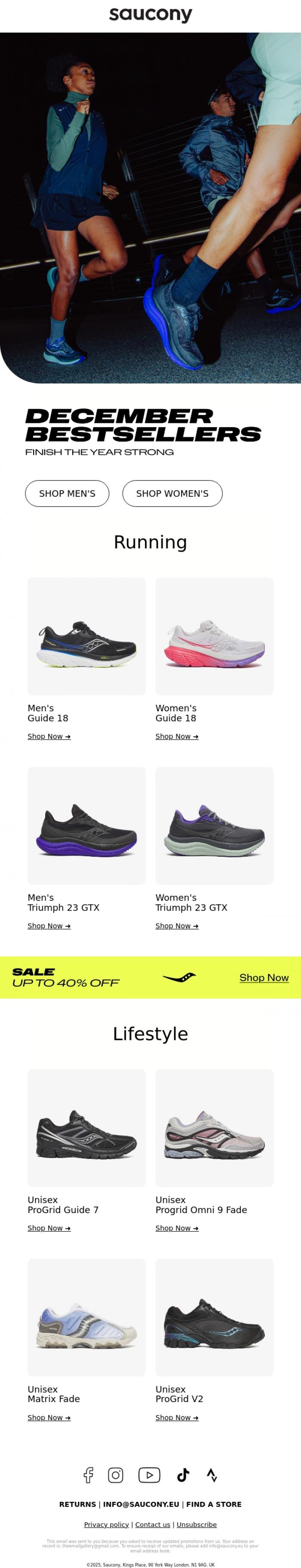 Email Design Inspiration from Saucony, Finish the year strong!