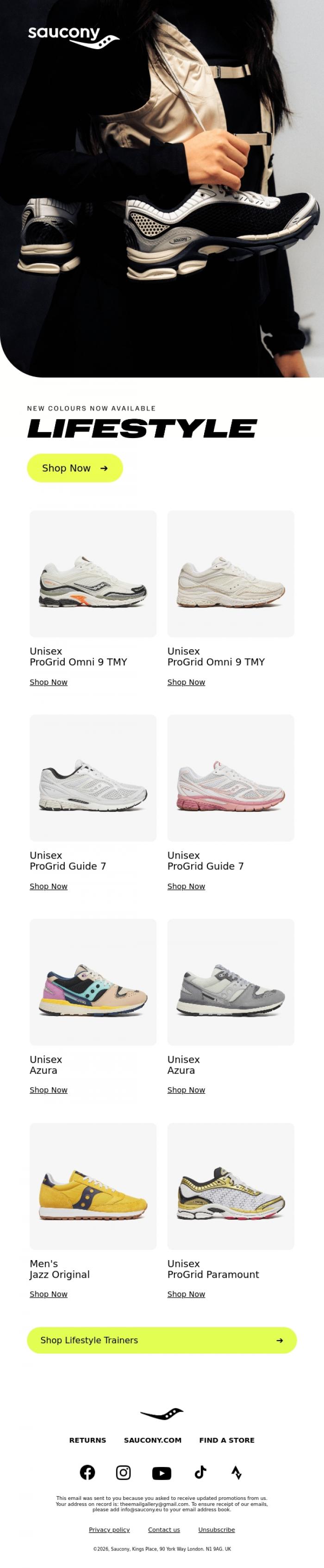 Email Design Inspiration from Saucony, New Colours now available!