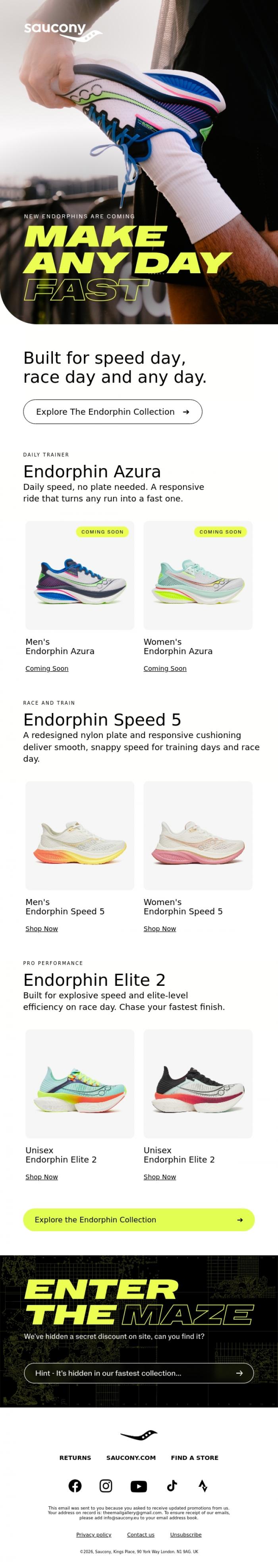 Email Design Inspiration from Saucony, New Year, New Endorphins