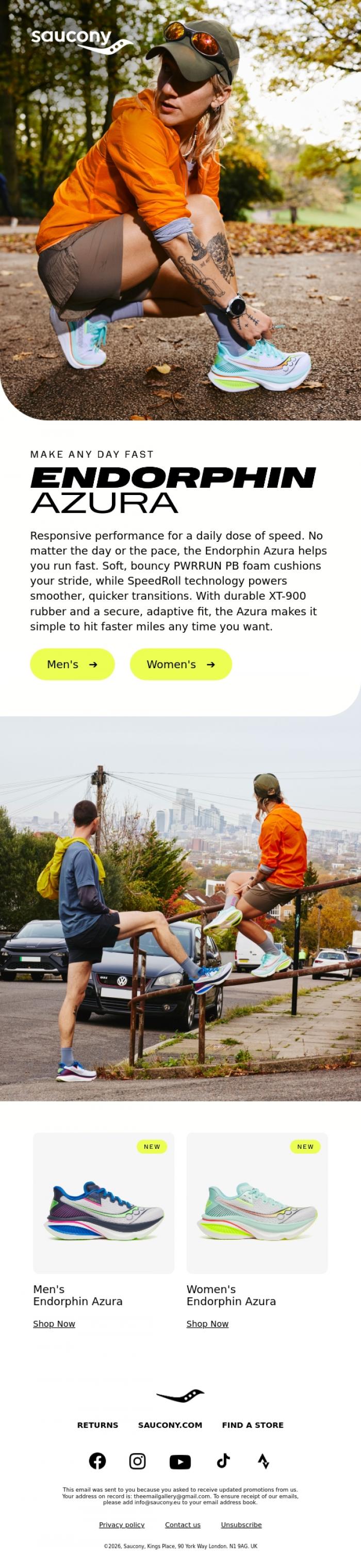 Email Design Inspiration from Saucony, The All‑New Endorphin Azura Is Here