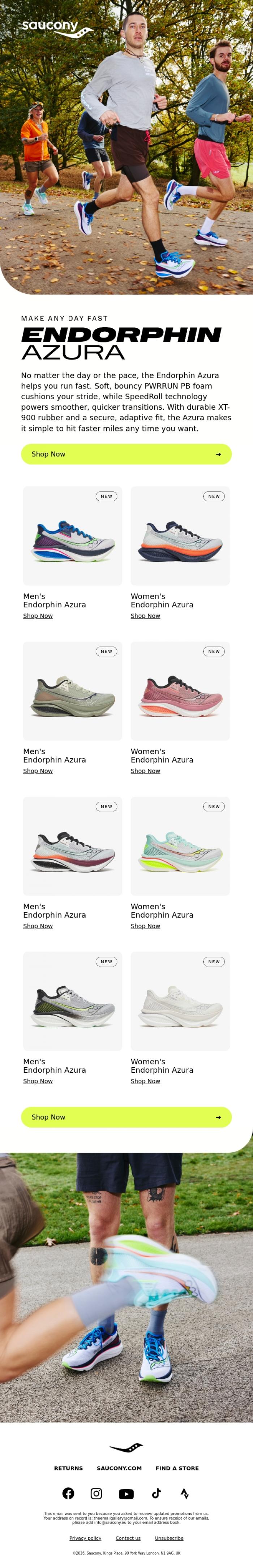 Email Design Inspiration from Saucony, The all-new Endorphin Azura