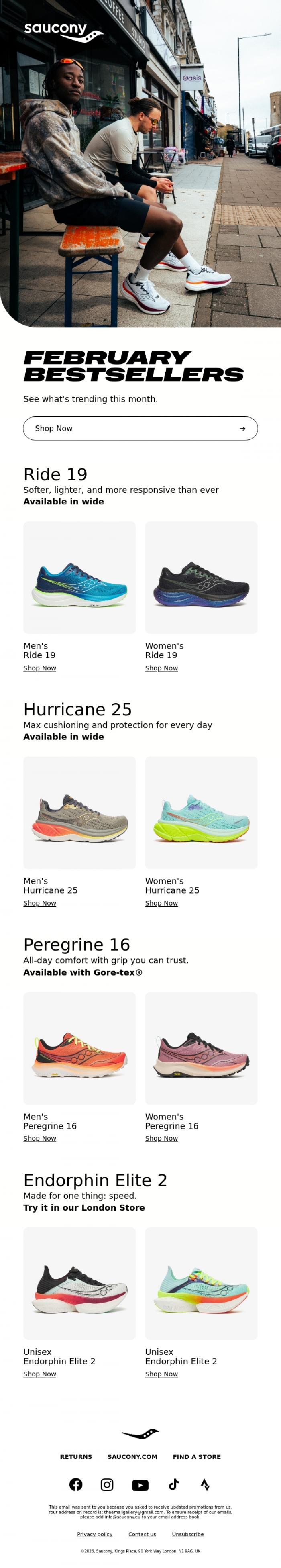 Email Design Inspiration from Saucony, February Bestsellers!
