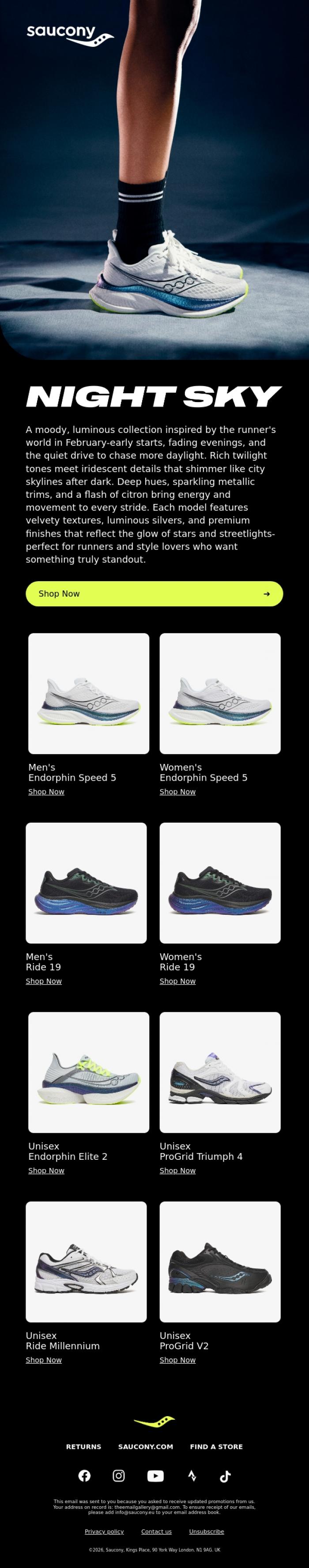 Email Design Inspiration from Saucony, Meet the Night Sky Collection