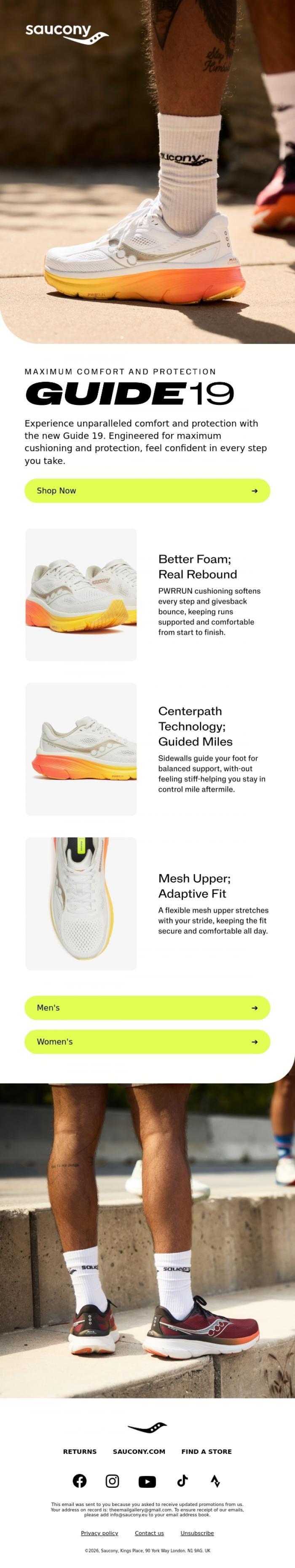 Email Design Inspiration from Saucony, Maximum comfort and protection
