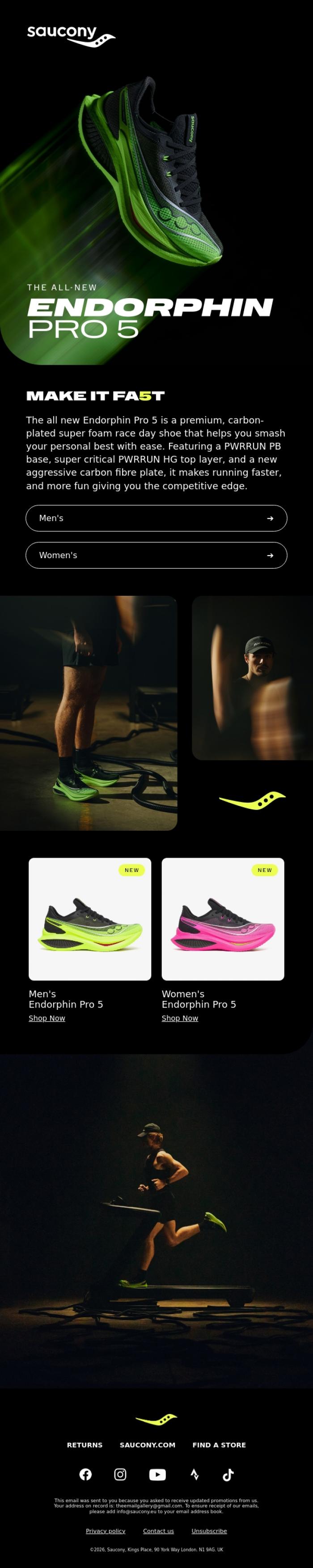 Email Design Inspiration from Saucony, The all-new Endorphin Pro 5