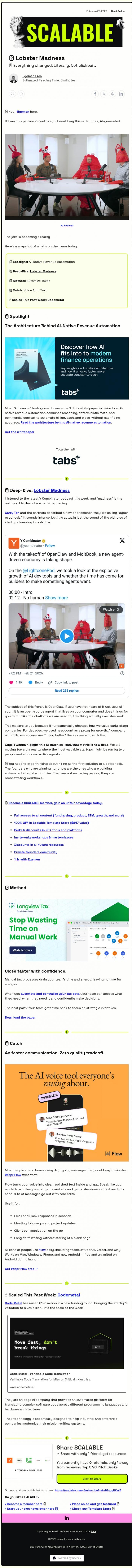 Email Design Inspiration from Scalable, 🦞 Clawing In