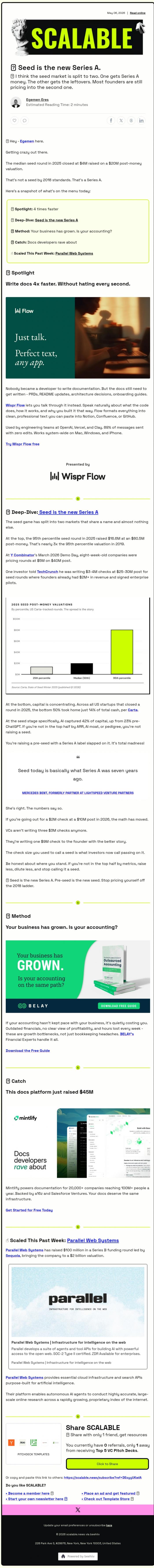 Email Design Inspiration from Scalable, 💸 $4M Is a "Seed"