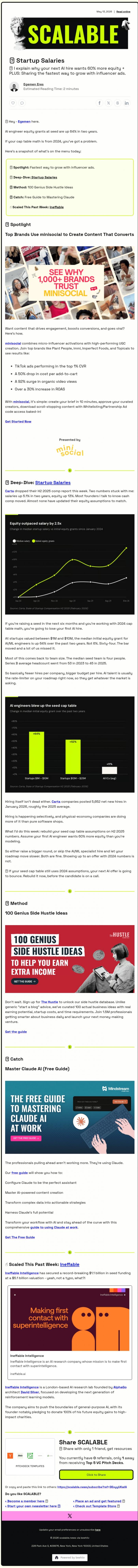 Email Design Inspiration from Scalable, 💰 Startup Salaries