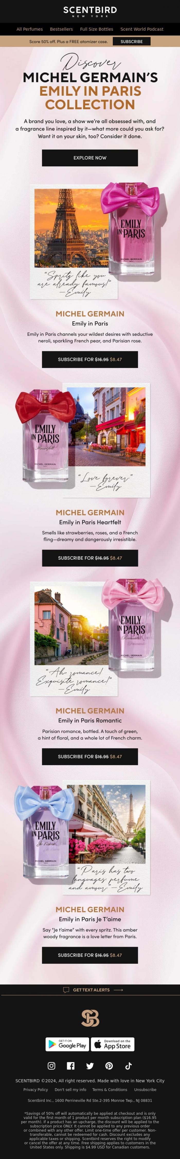 Email Design Inspiration from Scentbird, Emily in Paris and on Scentbird