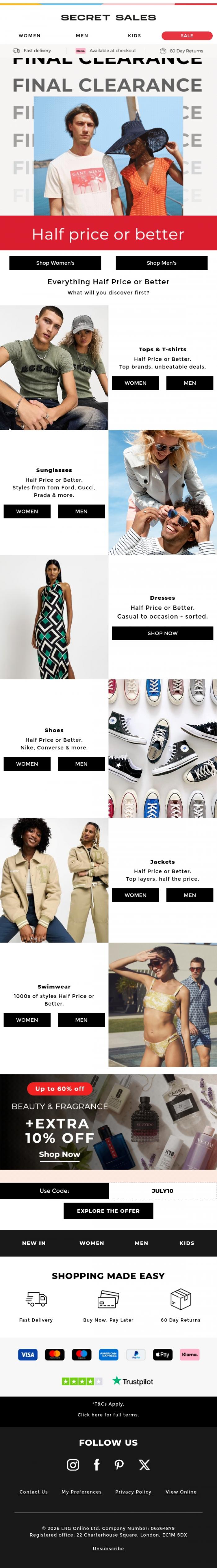 Email Design Inspiration from Secret Sales, 1000s of Lines at Half Price or Better