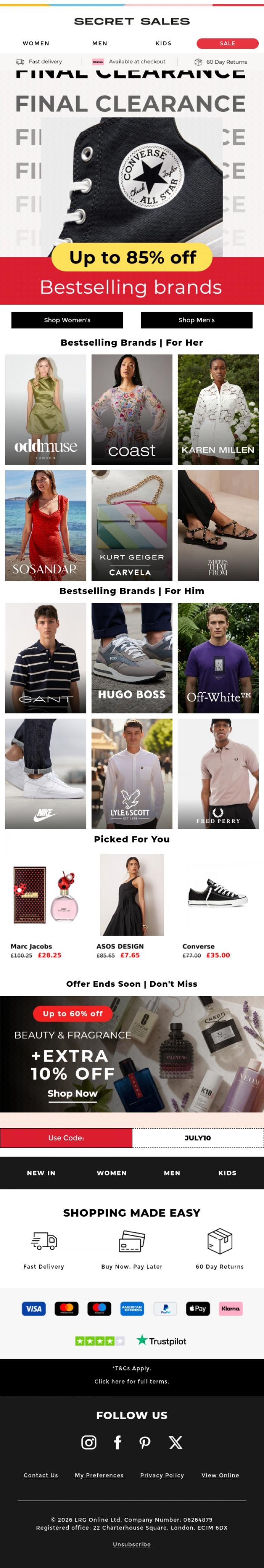 Email Design Inspiration from Secret Sales, Final Clearance on Bestselling Brands