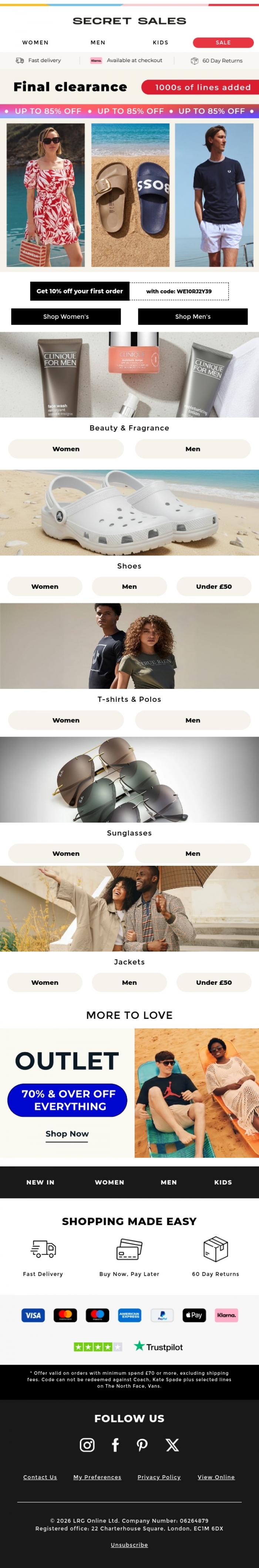 Email Design Inspiration from Secret Sales, The checkout is even better with 10% off