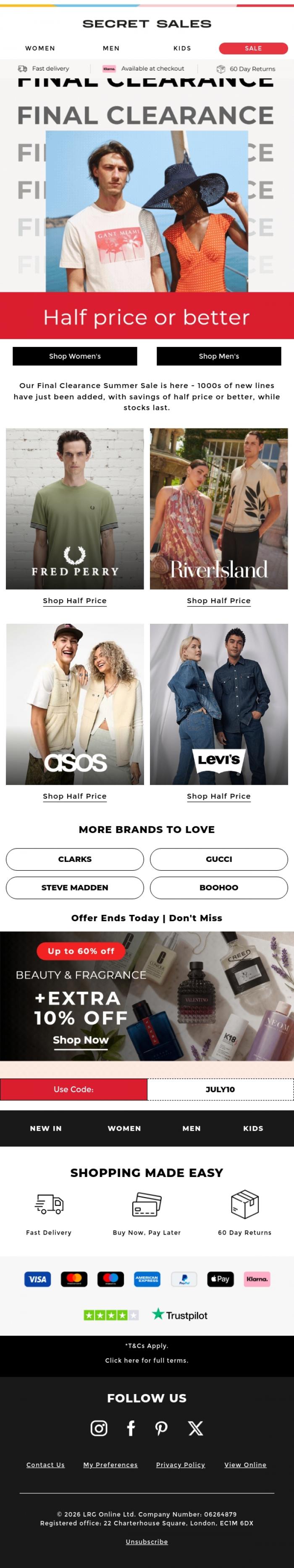 Email Design Inspiration from Secret Sales, Everything Half Price or Better - Final Reductions