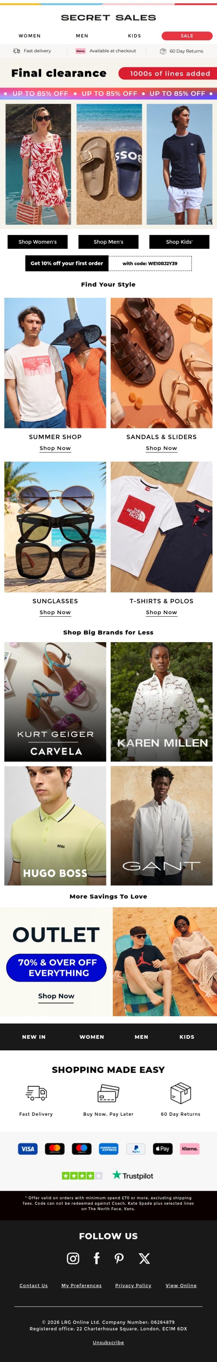 Email Design Inspiration from Secret Sales, Thousands of new deals. Final Clearance.