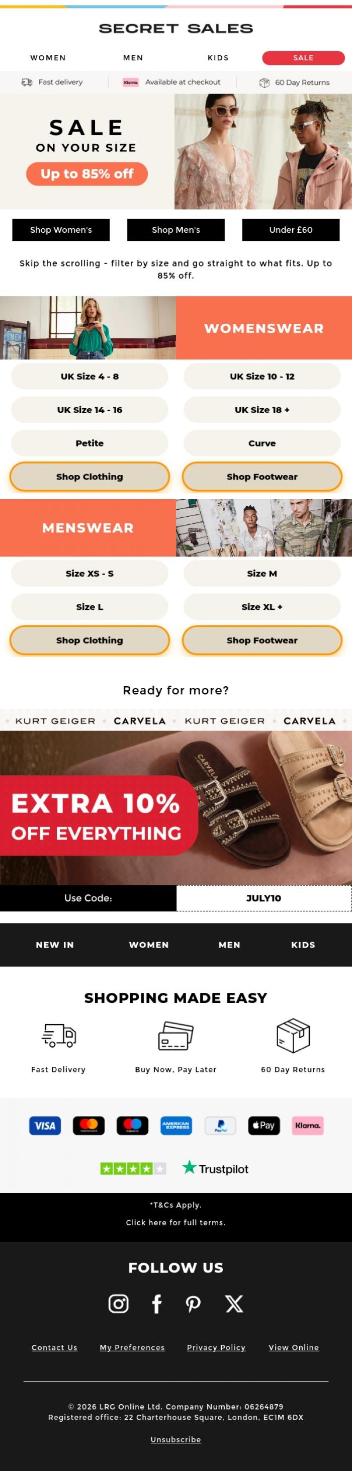 Email Design Inspiration from Secret Sales, Up to 85% off, filtered to fit. Shop your size in seconds.