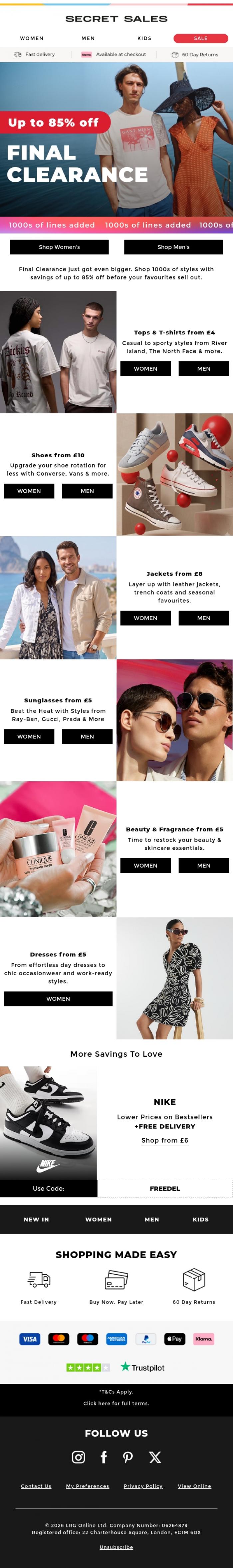 Email Design Inspiration from Secret Sales, Still Time: 1000s of Styles Up to 85% Off