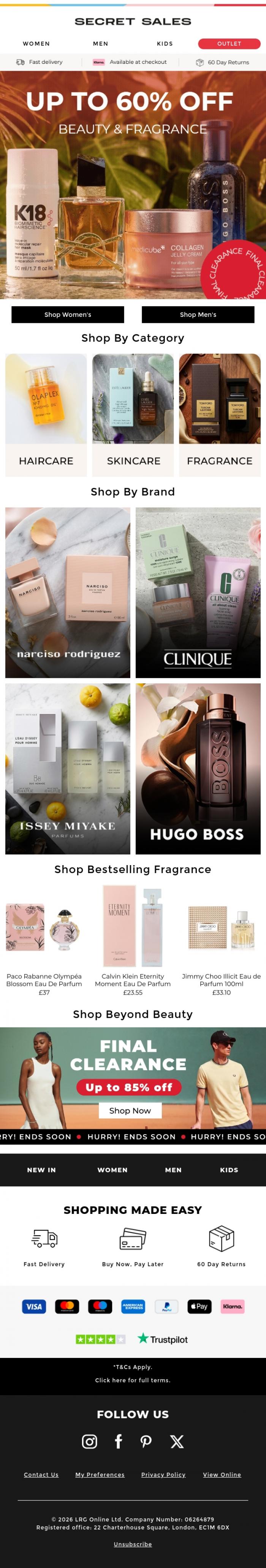 Email Design Inspiration from Secret Sales, Refresh Your Beauty Bag for Less