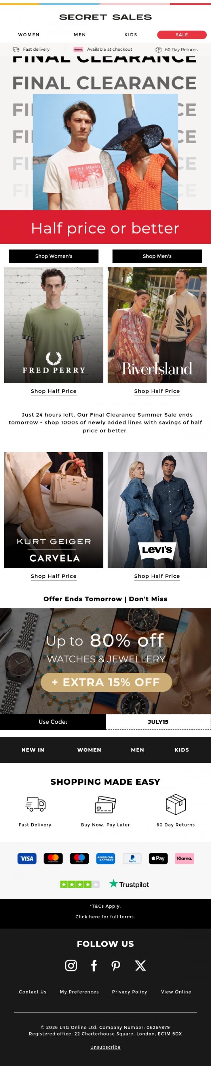 Email Design Inspiration from Secret Sales, Final Hours to Shop Half Price or Better
