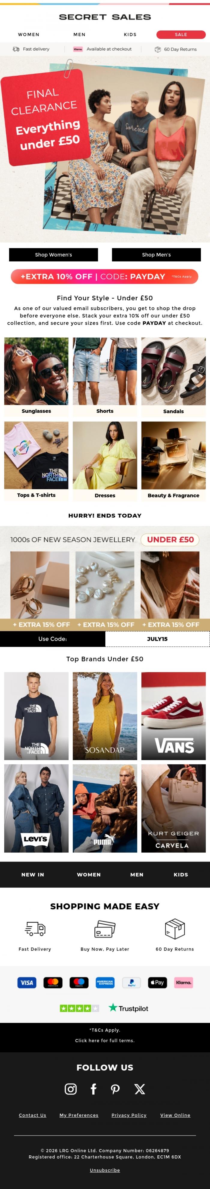 Email Design Inspiration from Secret Sales, Everything under &pound;50 + your exclusive 10% off