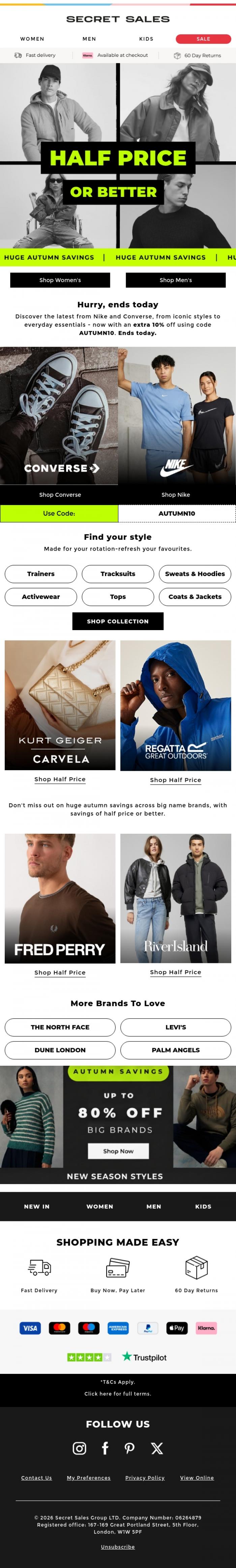 Email Design Inspiration from Secret Sales, Save on big brands, half price or better