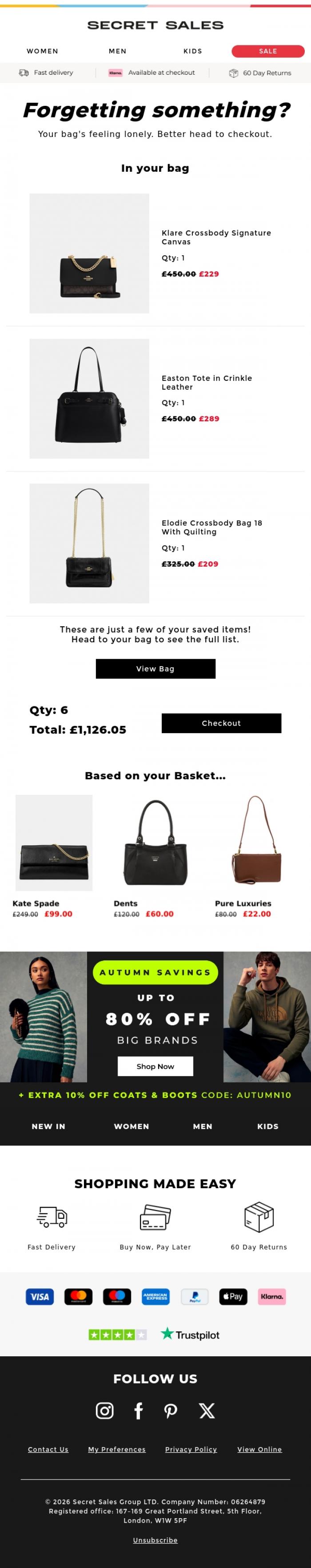 Email Design Inspiration from Secret Sales, Looks like you forgot something!