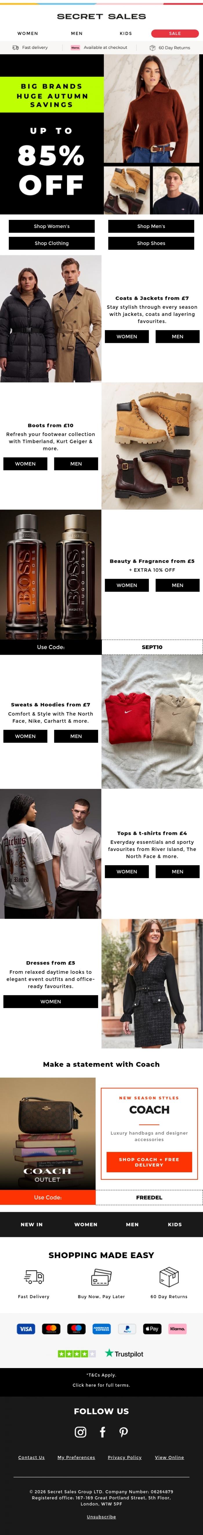 Email Design Inspiration from Secret Sales, Consider this the perfect excuse for an autumn wardrobe refresh 🍂