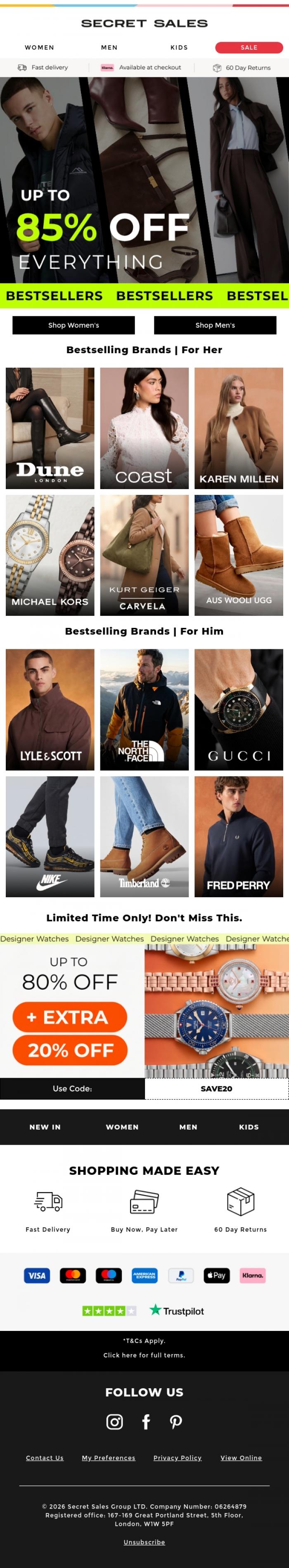 Email Design Inspiration from Secret Sales, Aus Wooli Ugg & more bestselling brands | Up to 85% off