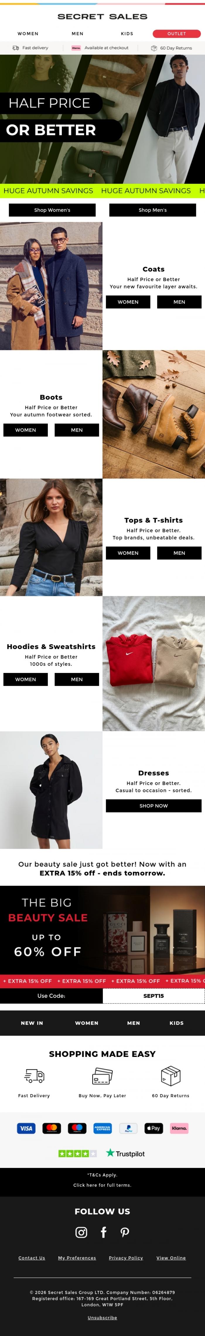 Email Design Inspiration from Secret Sales, Because half price is always better than full price.