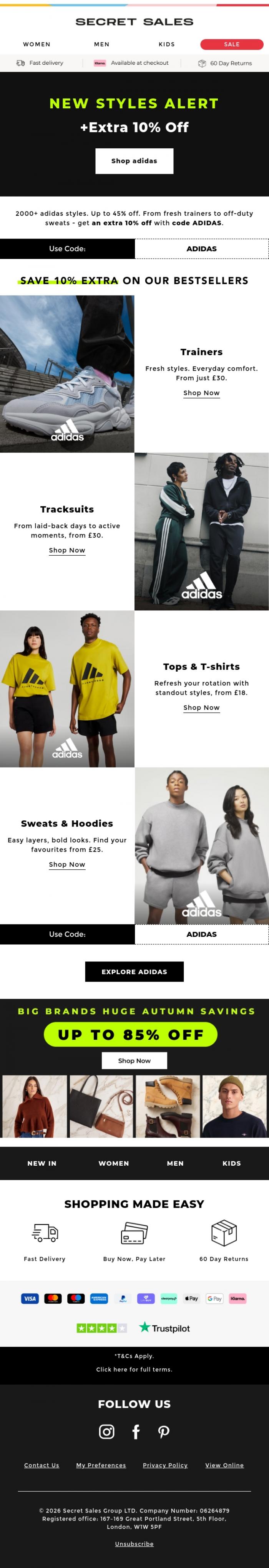 Email Design Inspiration from Secret Sales, 2000+ adidas Styles | Up to 45% Off