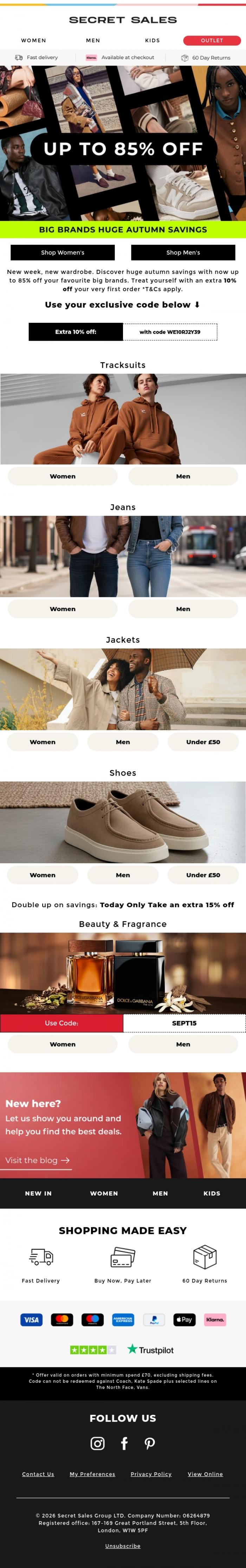 Email Design Inspiration from Secret Sales, Kickstart your week with an extra 10% off