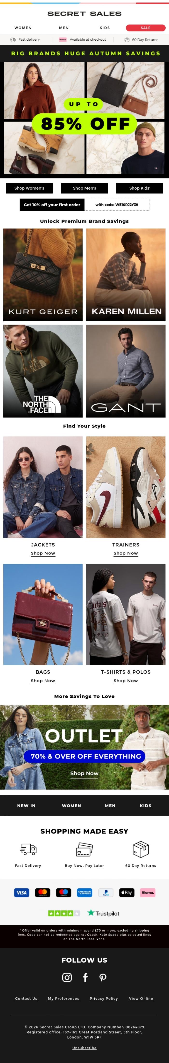 Email Design Inspiration from Secret Sales, Have you used your 10% off first-order code yet?